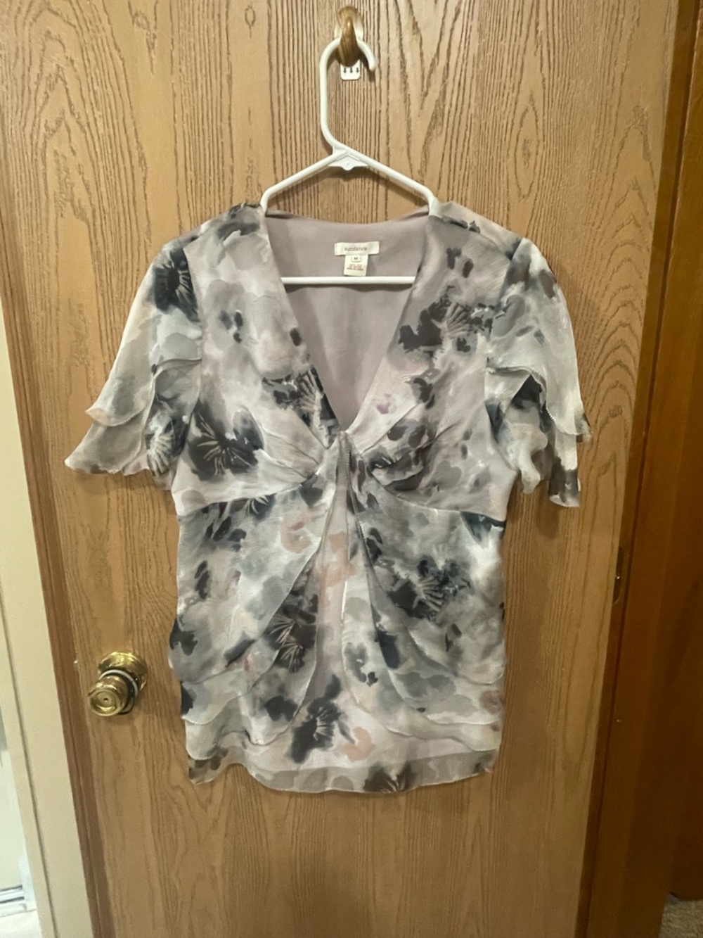 Sundance Women's Floral Tie-Front Blouse in Gray and Black